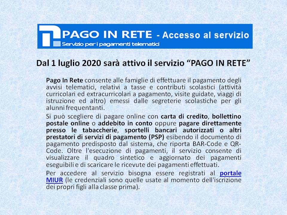 Pago in rete - (cliccare qui per chiarimenti)